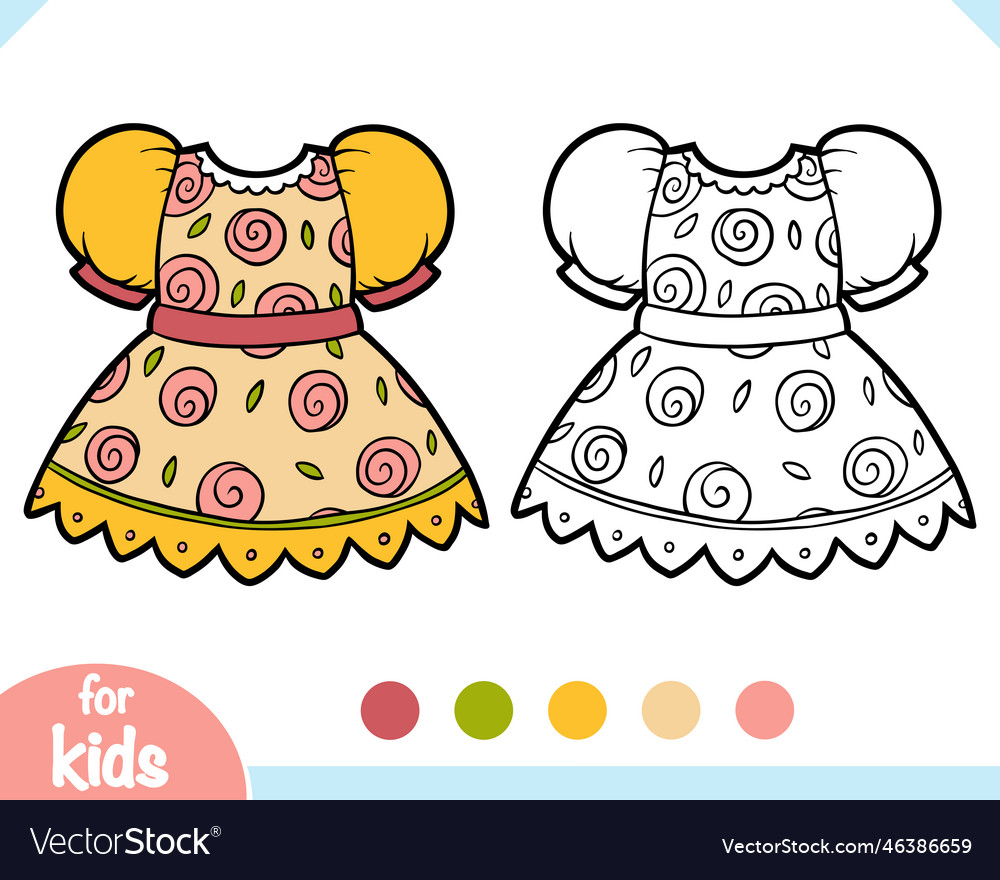 Coloring book dress with rose pattern Royalty Free Vector