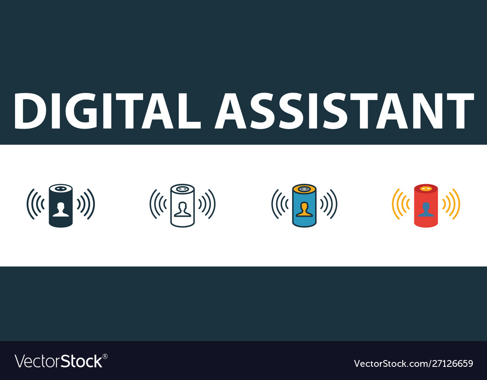 Digital assistant icon set four simple symbols vector image Digital assistant icon set four simple symbols