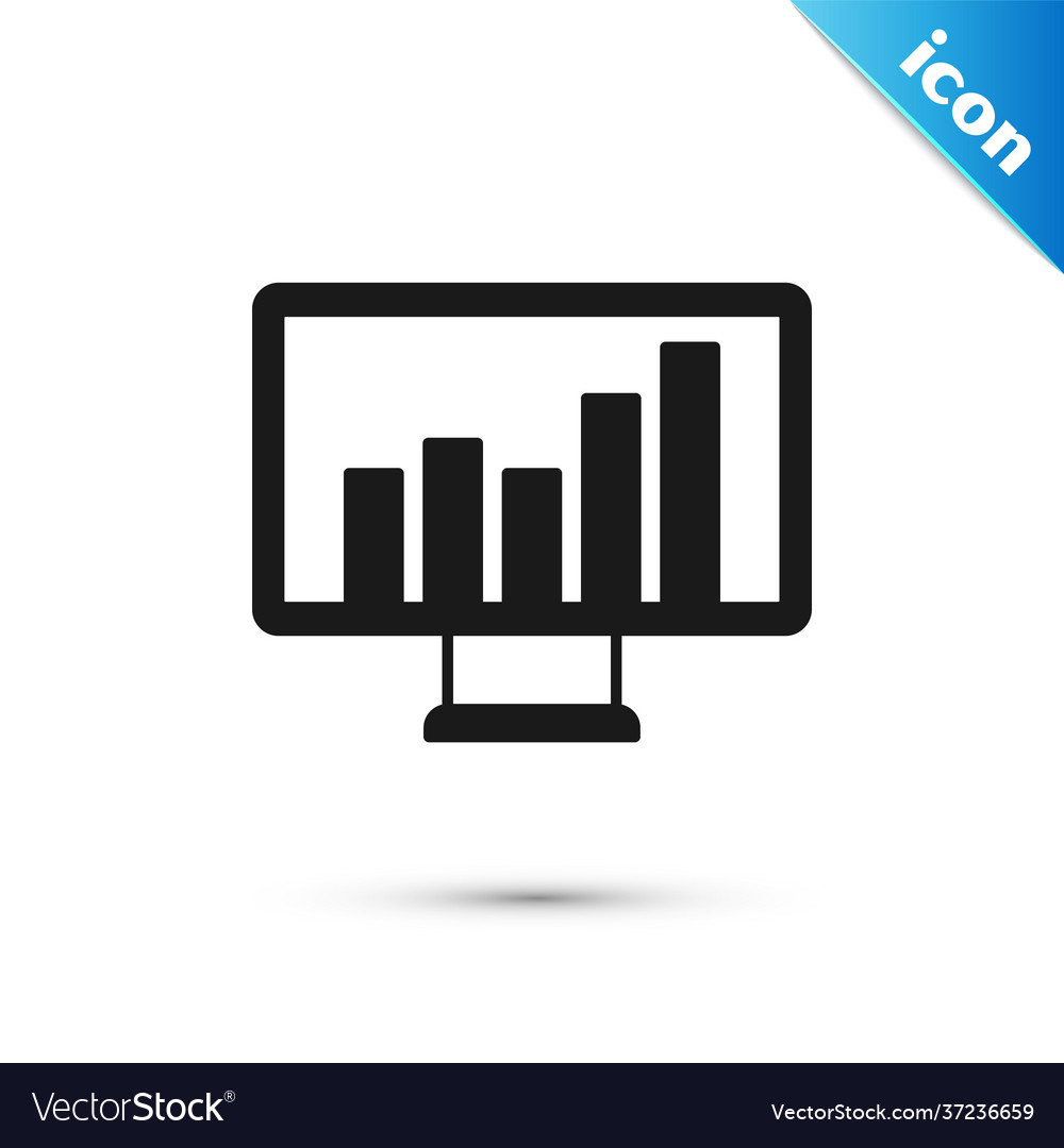 Grey computer monitor with graph chart icon vector image Grey computer monitor with graph chart icon