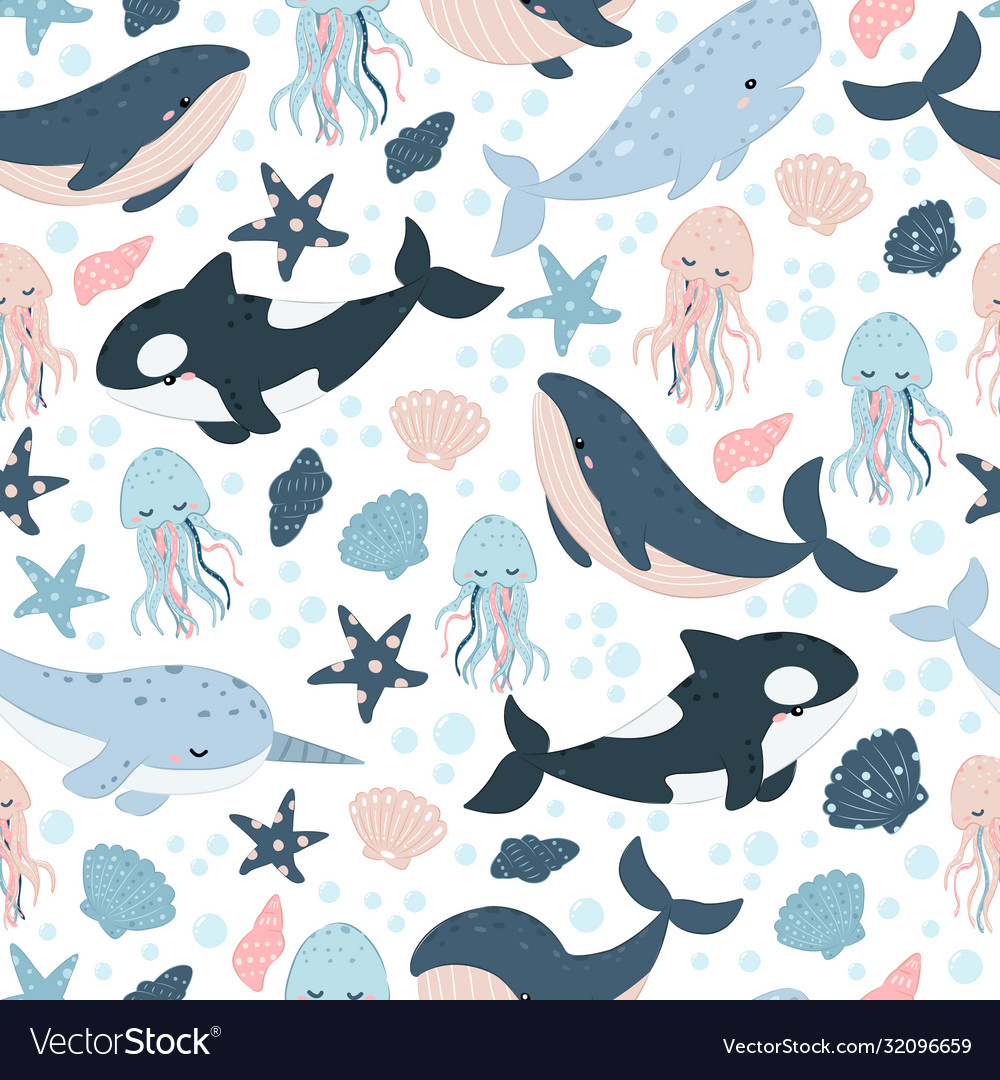 Sea creatures seamless pattern vector image Sea creatures seamless pattern