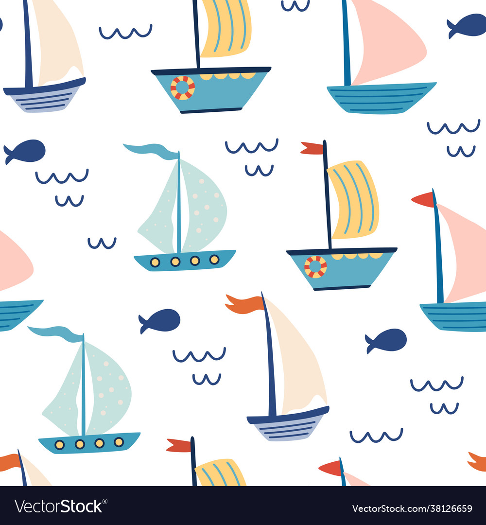 Seamless pattern with sailing boats marine