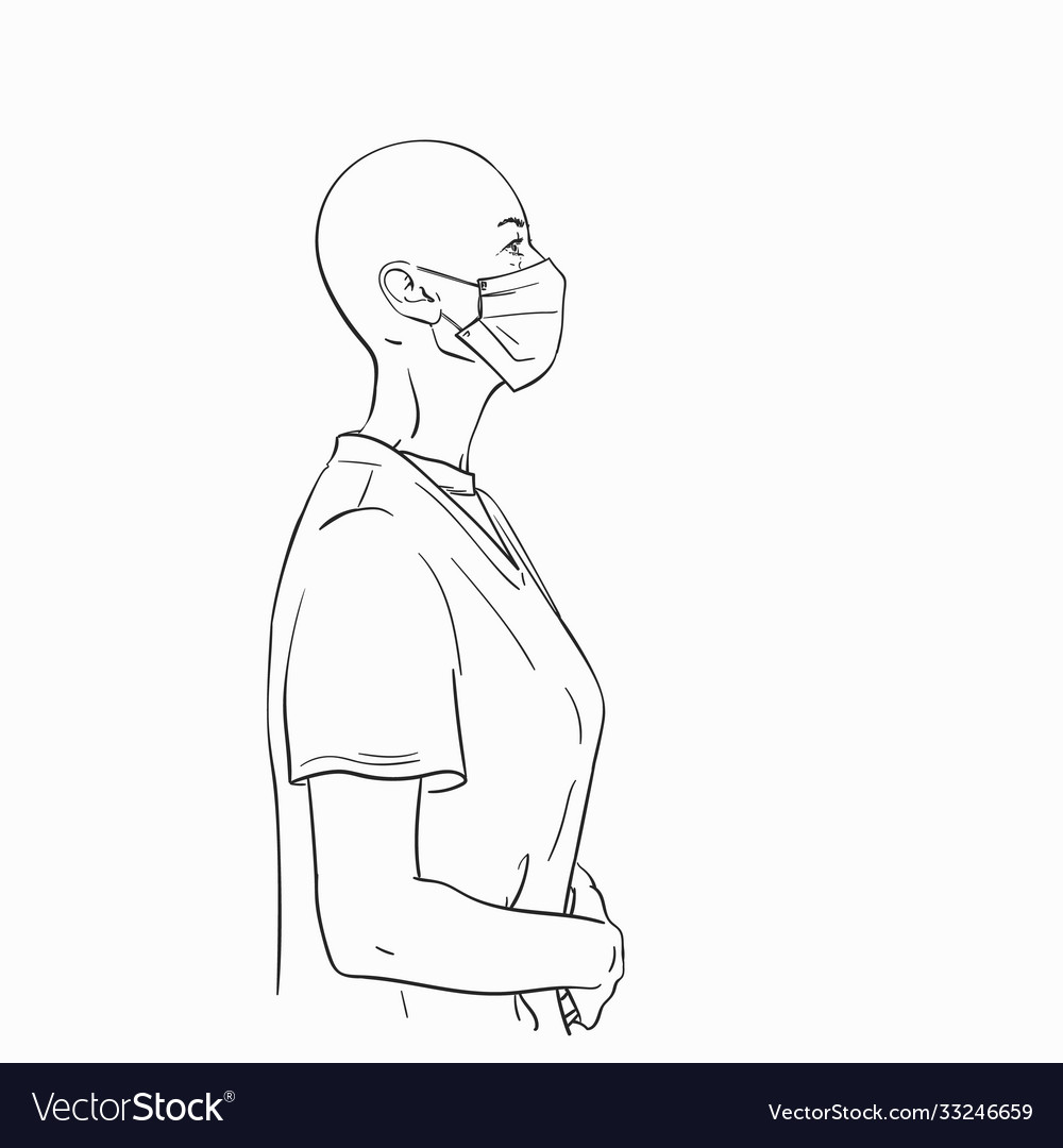 Sketch bald headed woman in profile wearing Vector Image