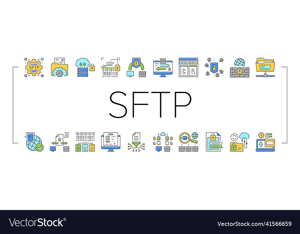 Ssh sftp file transfer protocol icons set vector image Ssh sftp file transfer protocol icons set