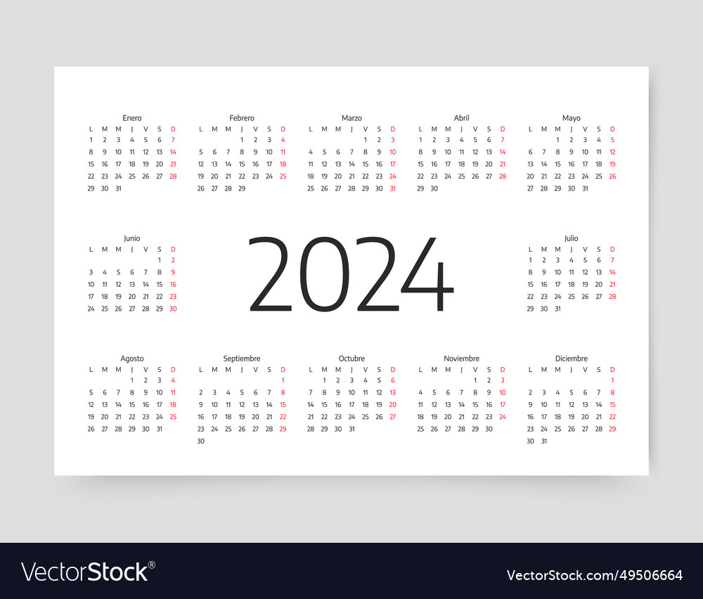 2024 year spanish calendar template simple pocket vector image