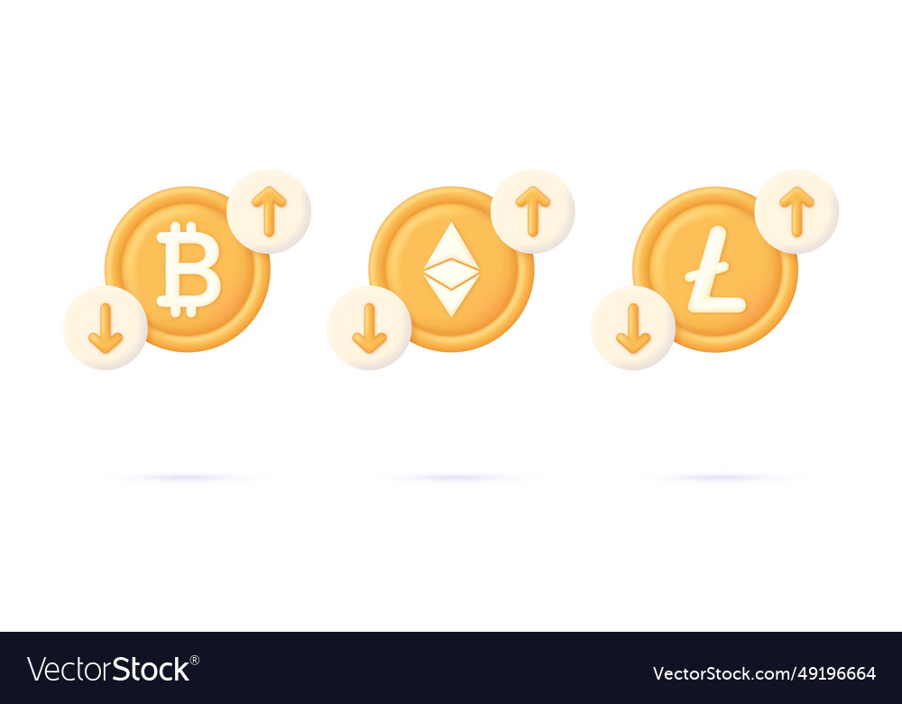 3d set of cost coin with arrow down and up vector image 3d set of cost coin with arrow down and up