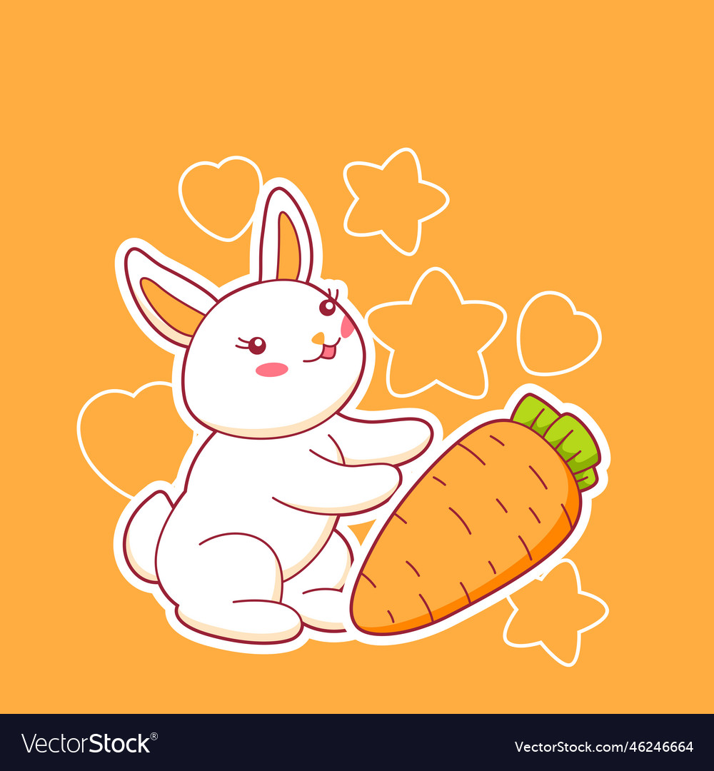 Background with cute kawaii little bunny funny