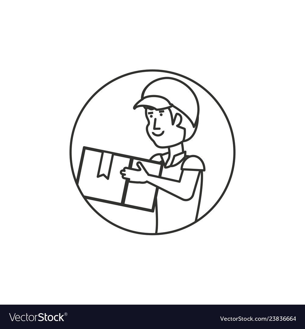 Circular frame with delivery worker and box