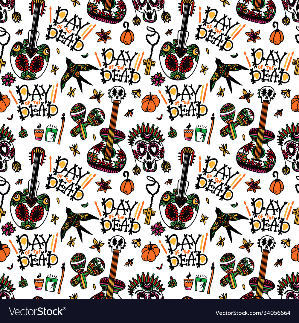 Day dead seamless pattern with sugar vector image Day dead seamless pattern with sugar