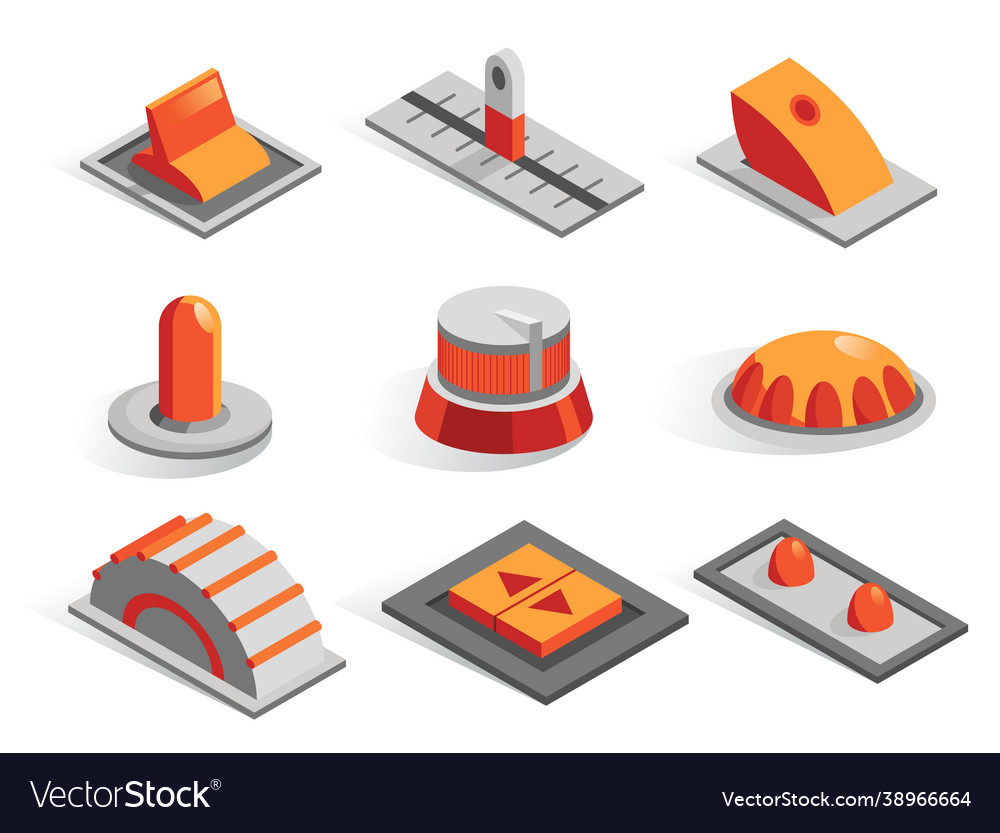 Isometric or 3d various buttons set vector image Isometric or 3d various buttons set
