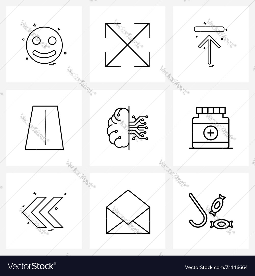 Simple set 9 line icons such as circuit travel