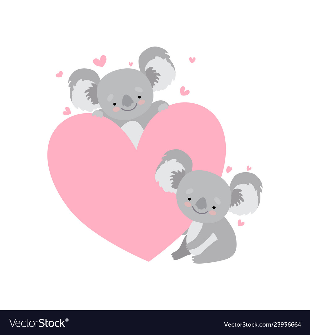 Two cute bakoala bears with big pink heart Vector Image