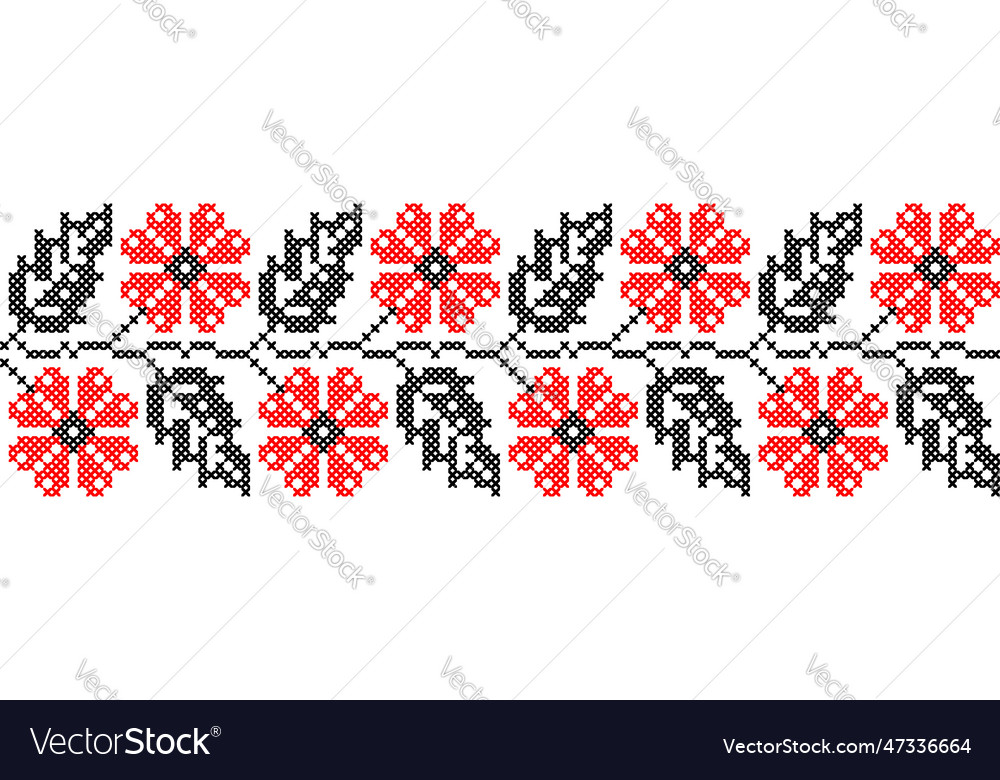 Ukrainian flowers pattern in red and black colors Vector Image