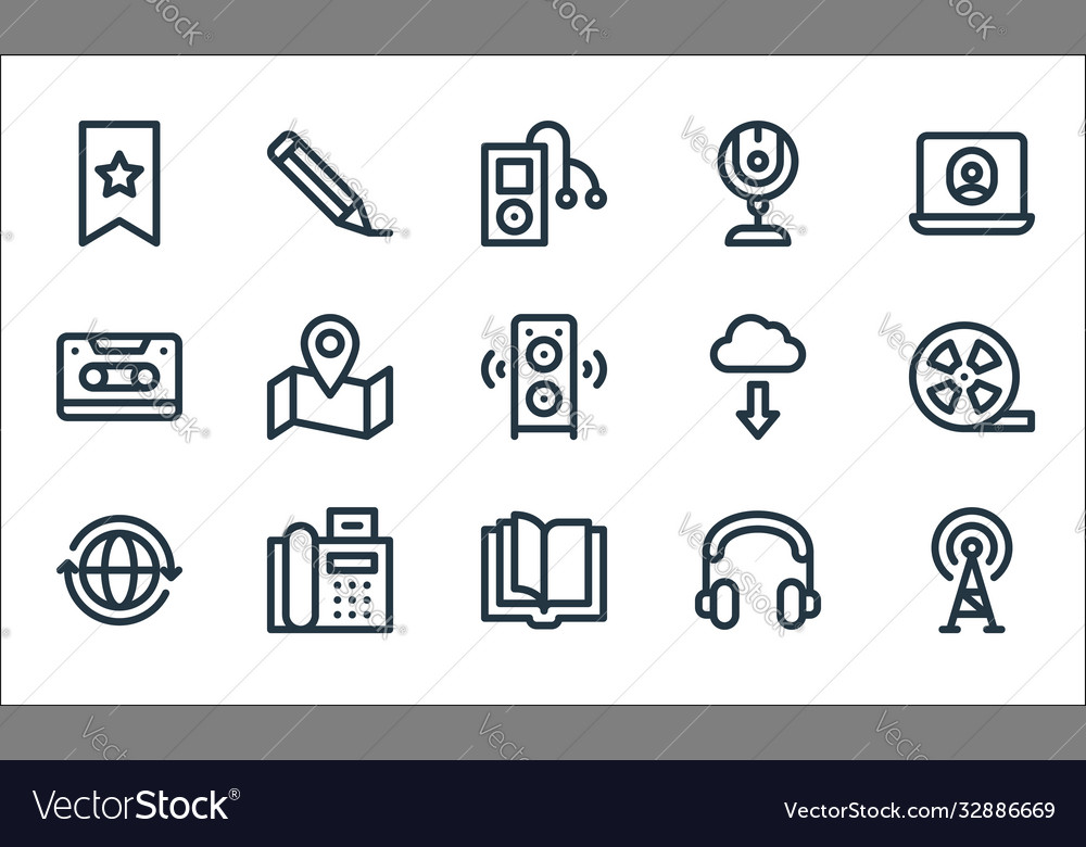 Communication and media line icons linear set vector image Communication and media line icons linear set
