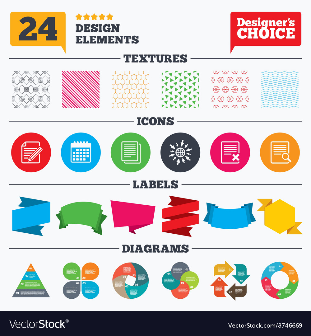 Document icons search delete and edit file Vector Image