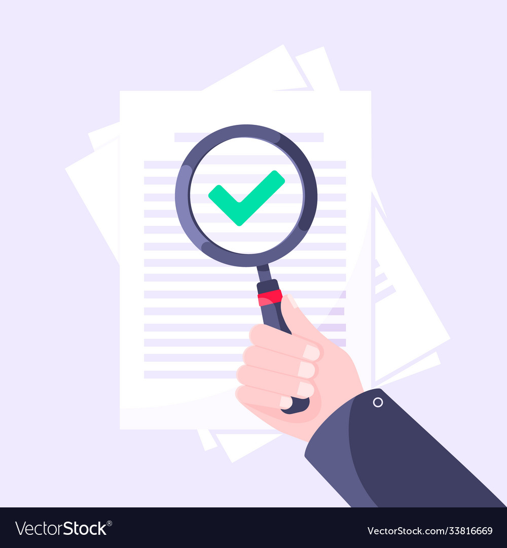 Document verification concept with hand vector image Document verification concept with hand