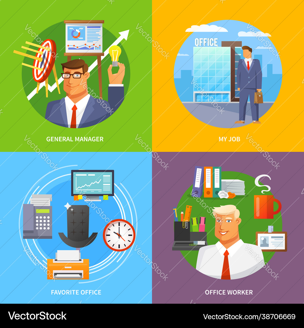 Flat office set Royalty Free Vector Image - VectorStock