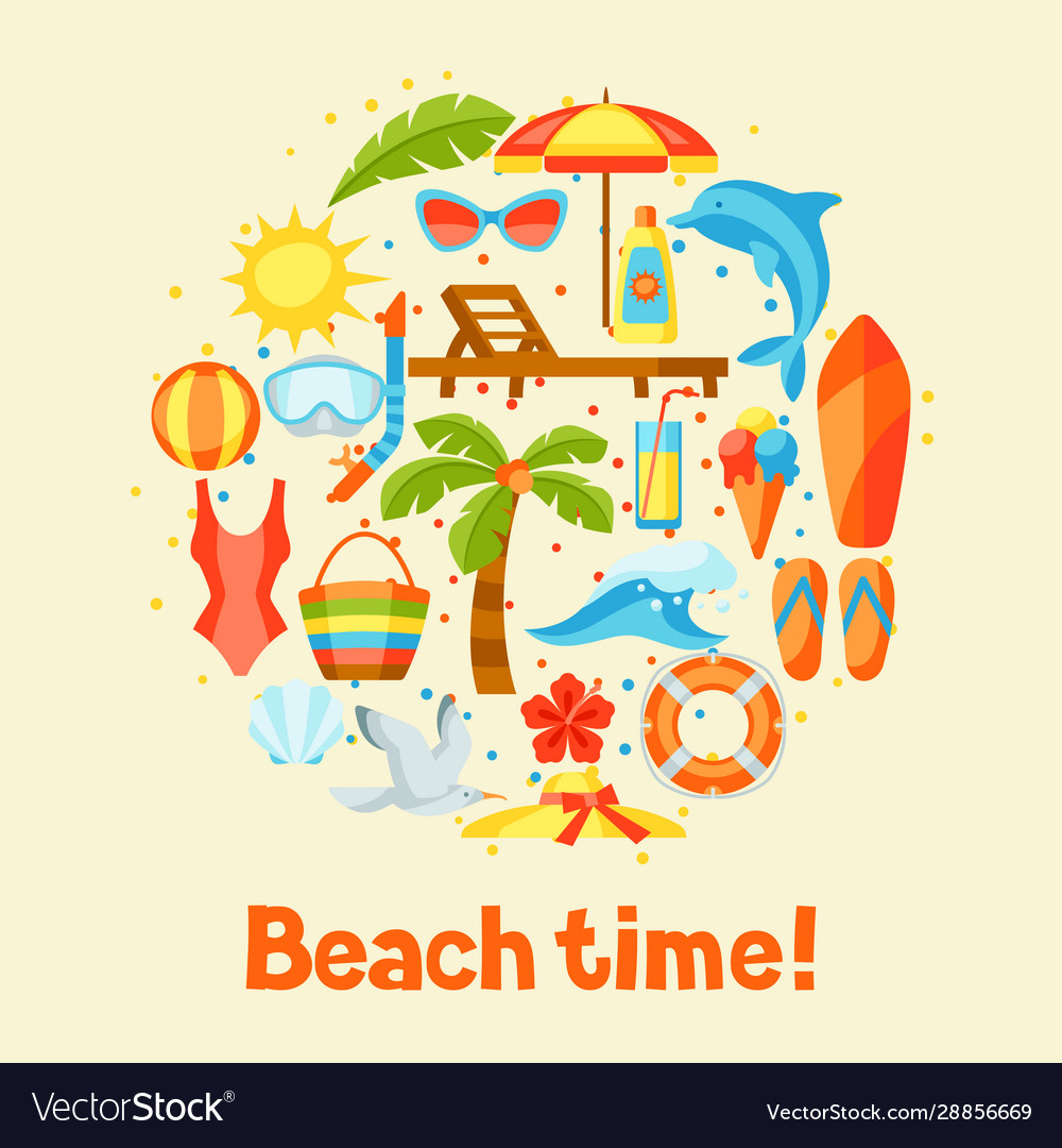 Print with summer and beach objects vector image Print with summer and beach objects