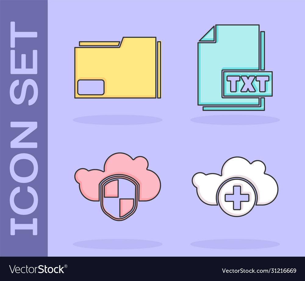 Set add cloud document folder and shield vector image Set add cloud document folder and shield
