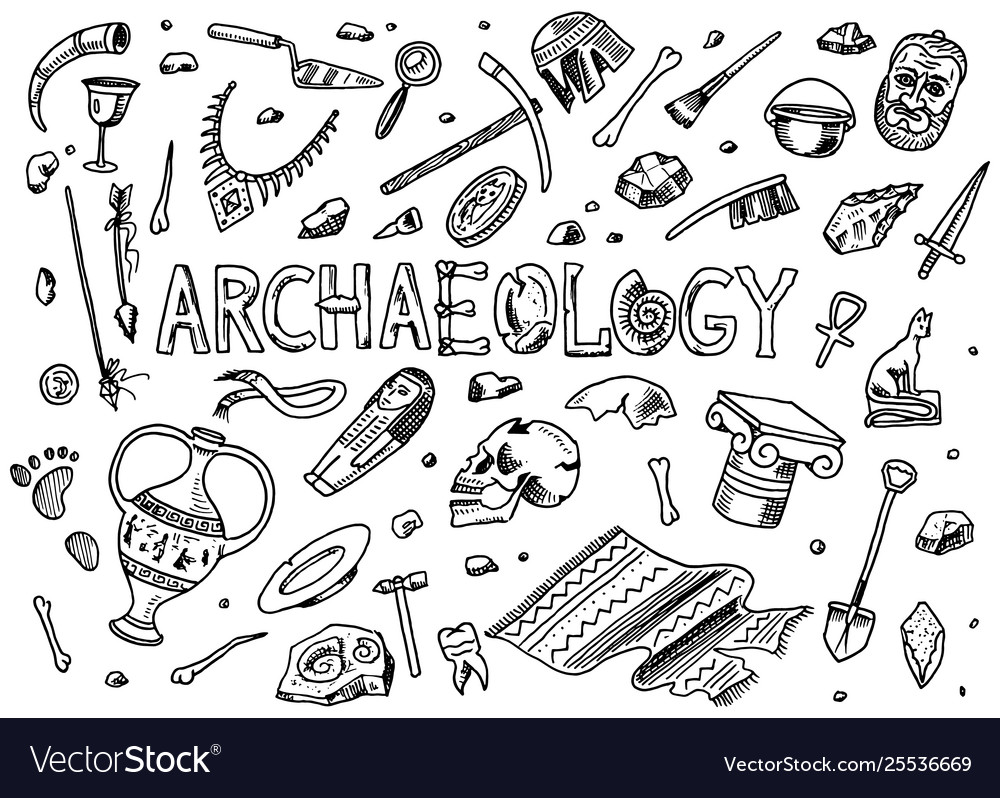 Set Archeology Tools Science Equipment Royalty Free Vector