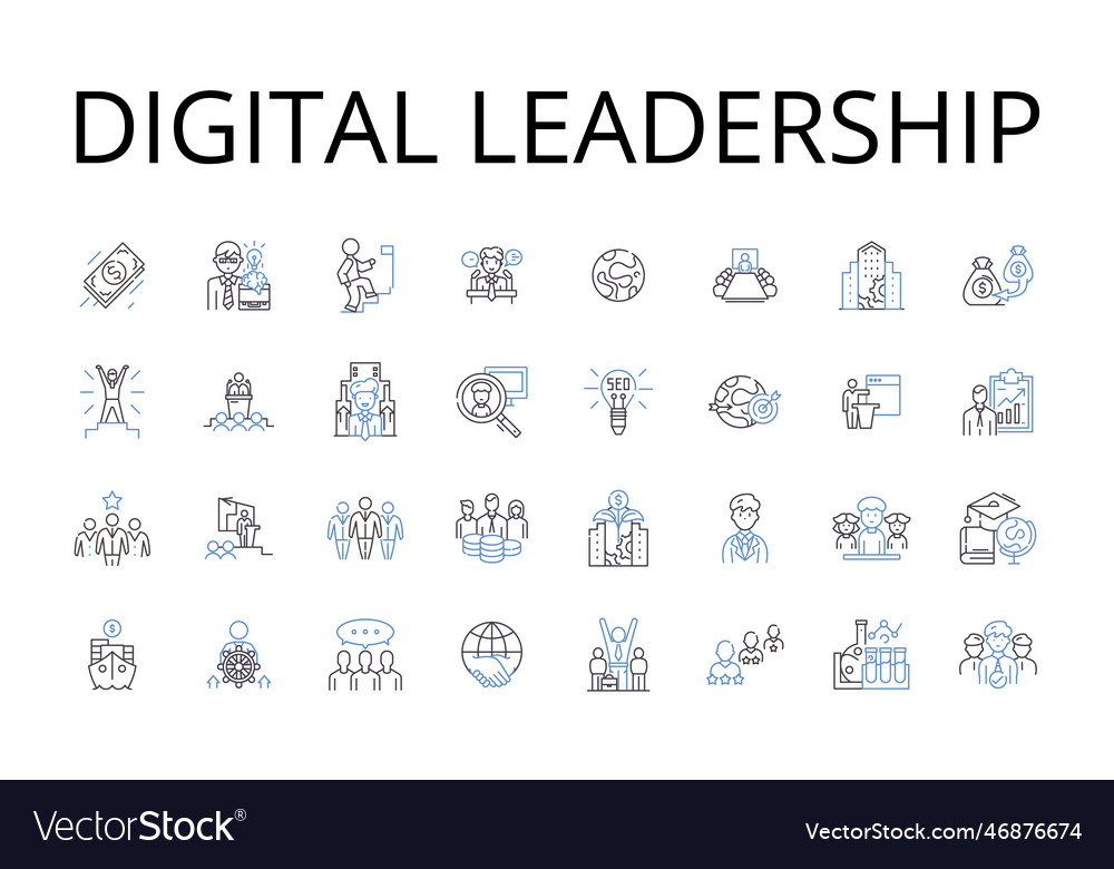 Digital leadership line icons collection cyber