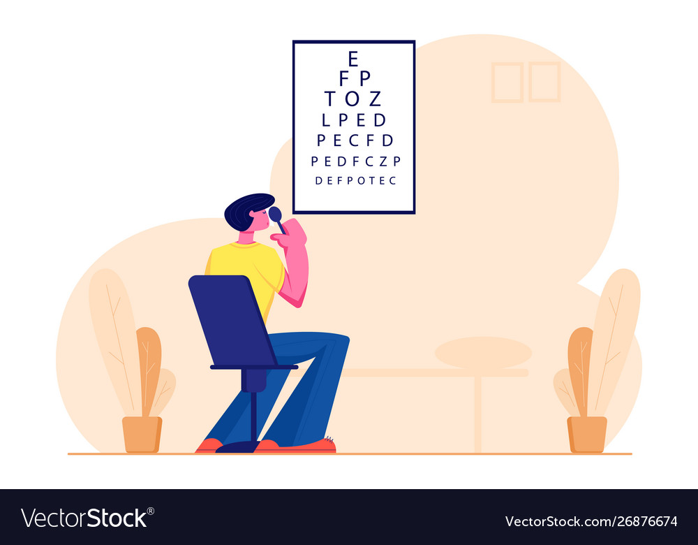 Eyesight check up procedure in clinic man looking