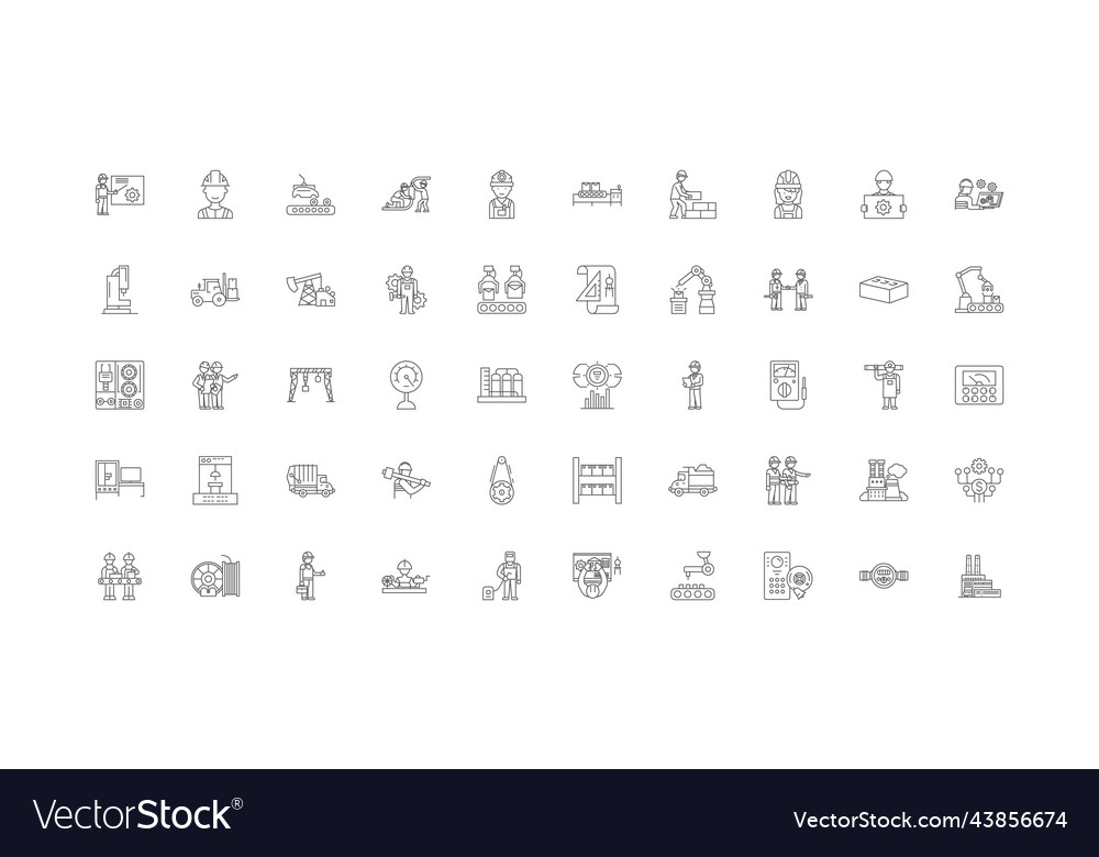 Factory concept linear icons line vector image Factory concept linear icons line