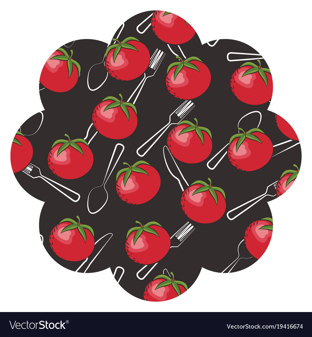 Frame with tomatoes and cutlery pattern background