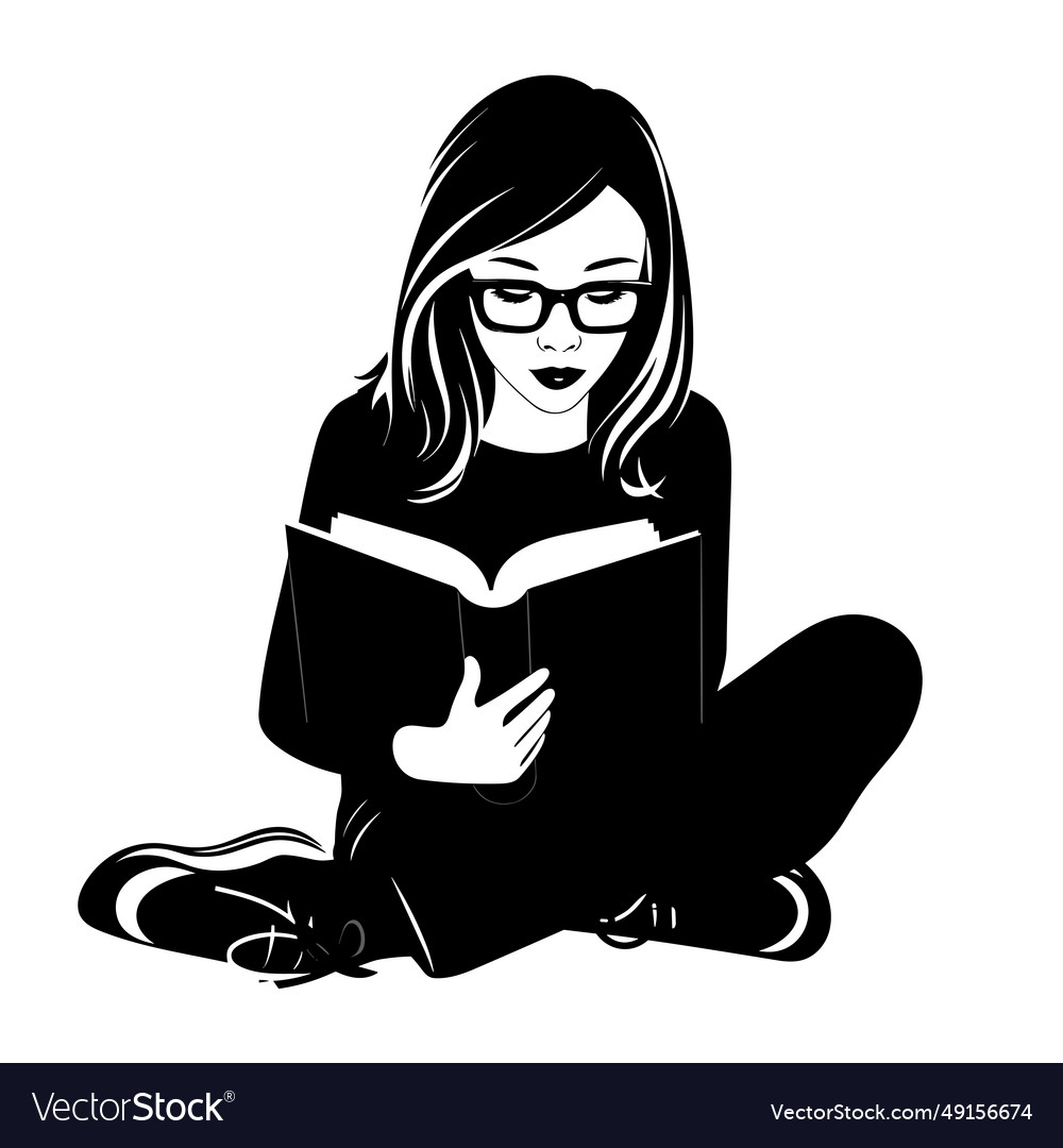 Girl Reading A Book Black Icon On White Royalty Free Vector