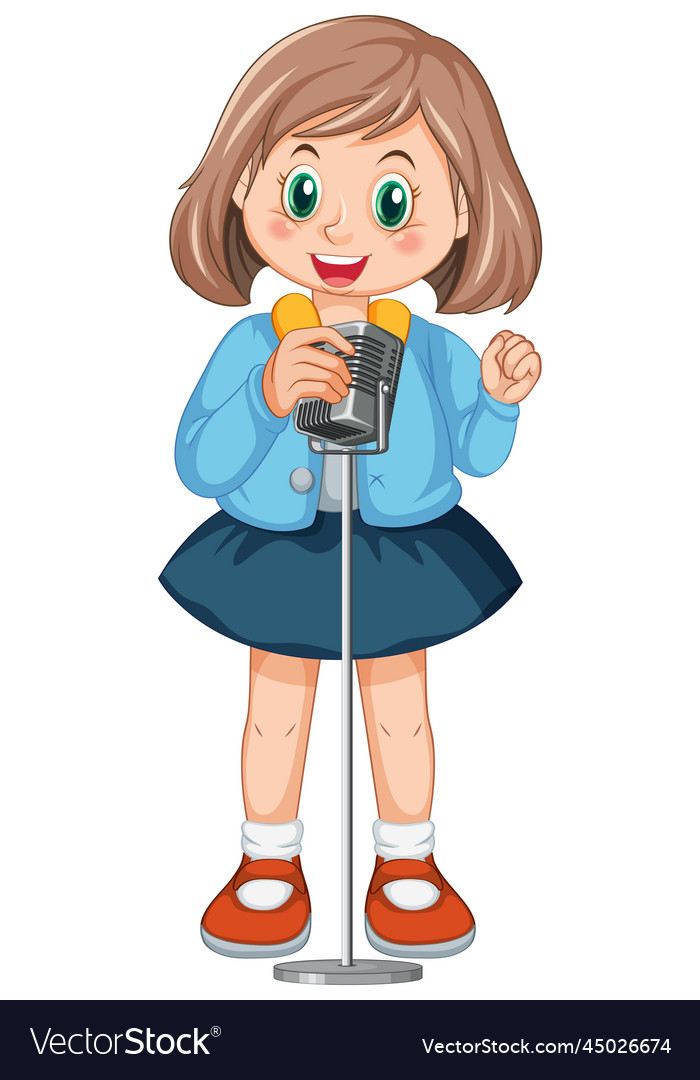 Girl singing with microphone Royalty Free Vector Image