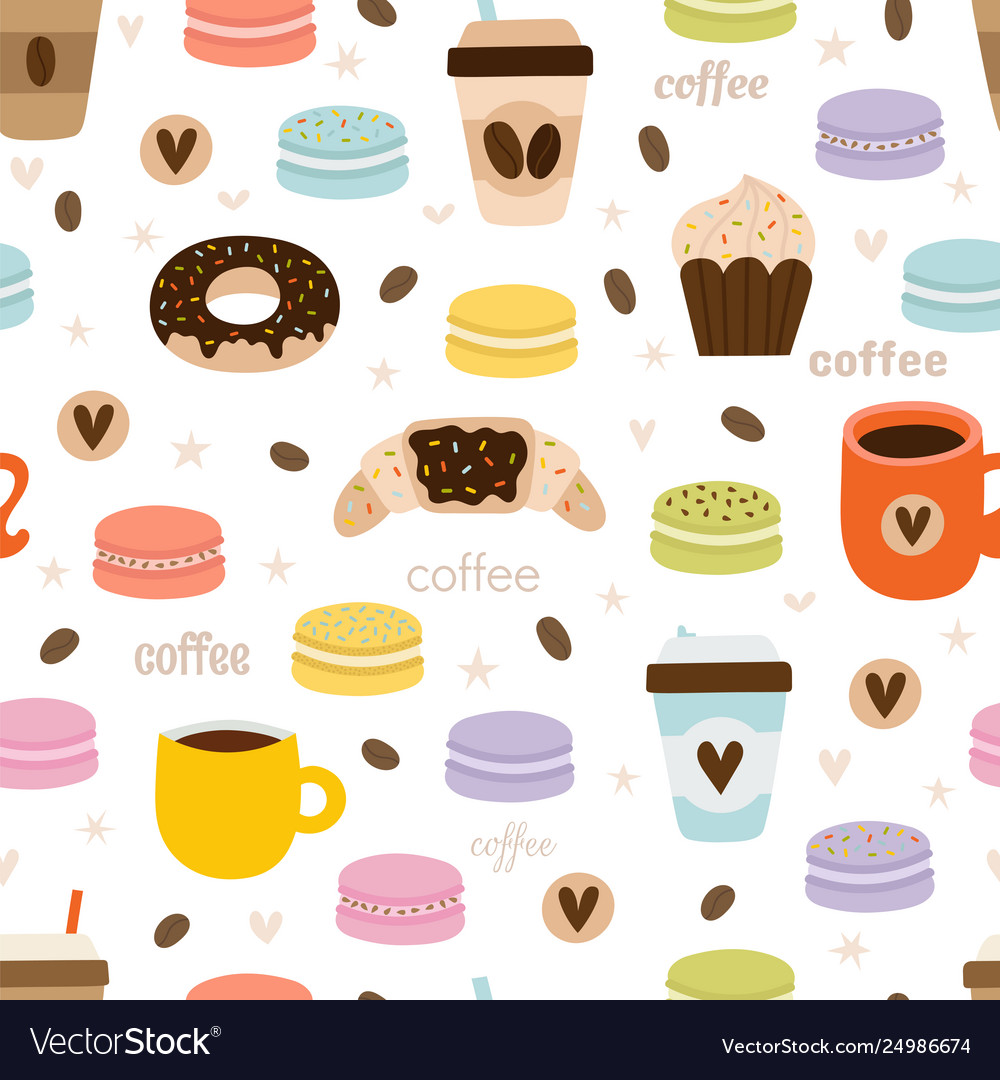 Hand drawn coffee seamless pattern set