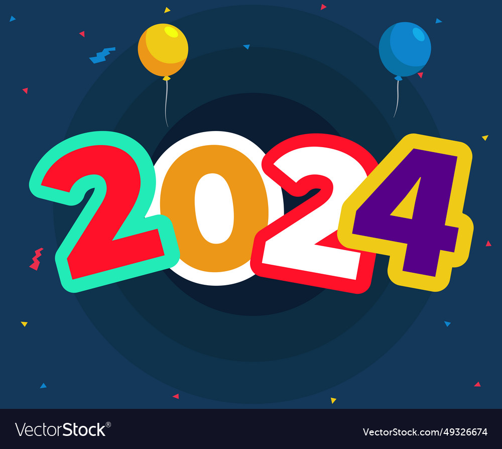 Happy new year 2024 holiday design multicolor Vector Image