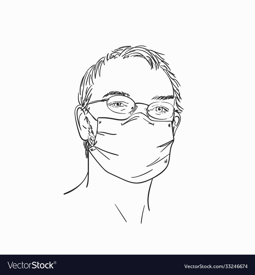 Man wearing medical face mask and eyeglasses hand vector image Man wearing medical face mask and eyeglasses hand
