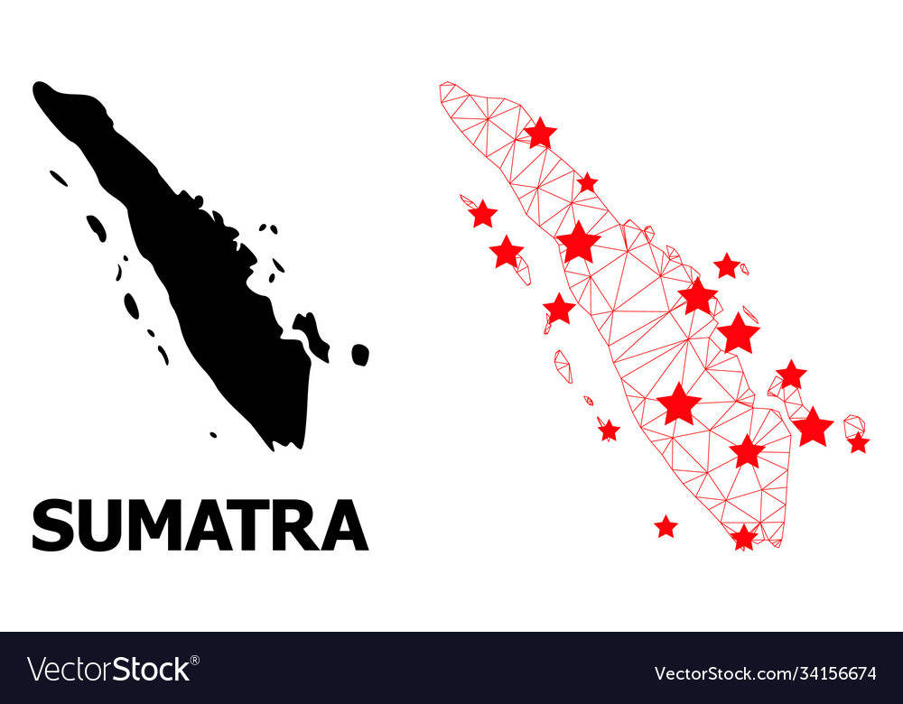 Network polygonal map sumatra island with red Vector Image Network polygonal map sumatra island with red