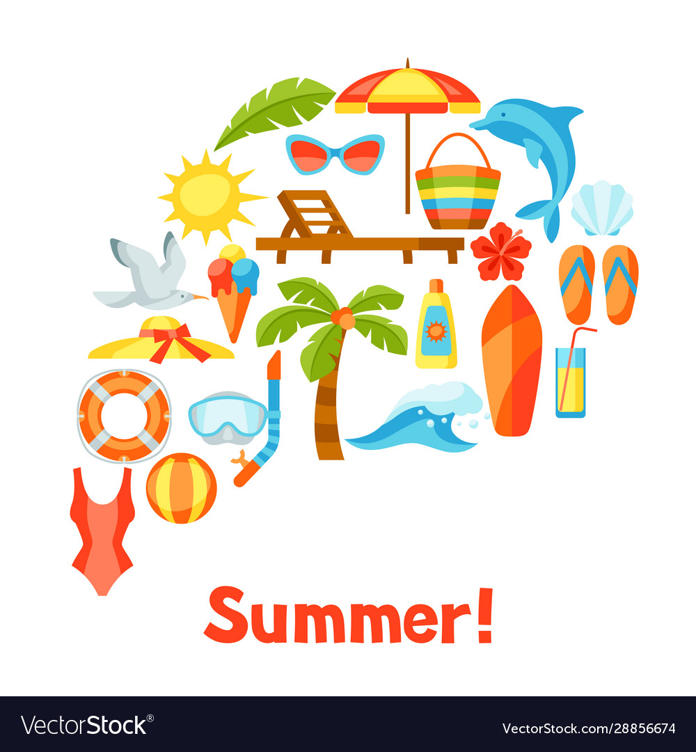 Print with summer and beach objects vector image Print with summer and beach objects