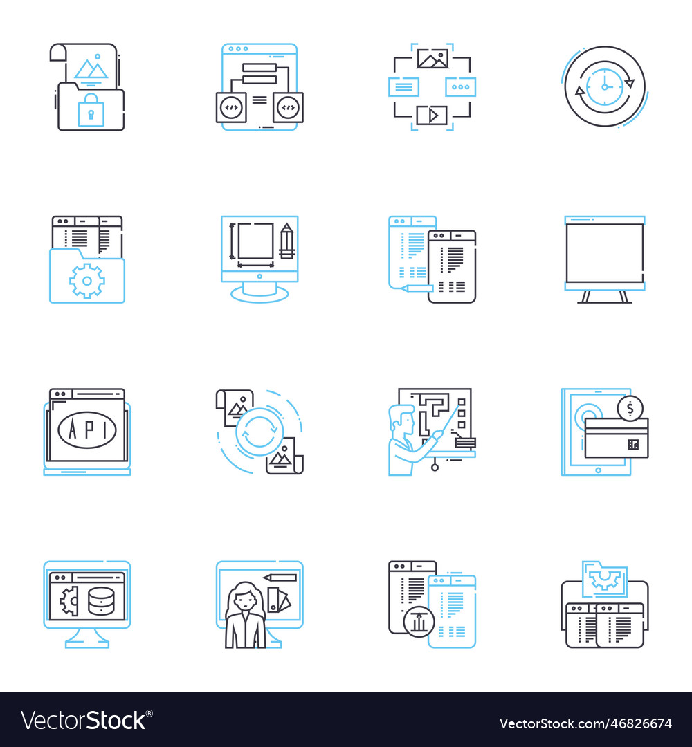 Project engineering linear icons set planning