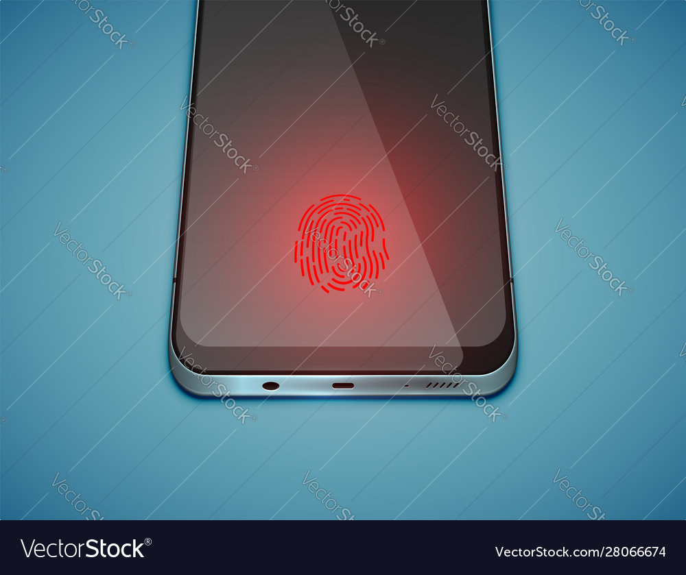 Realistic smartpgone with red fingerprint sensor vector image Realistic smartpgone with red fingerprint sensor