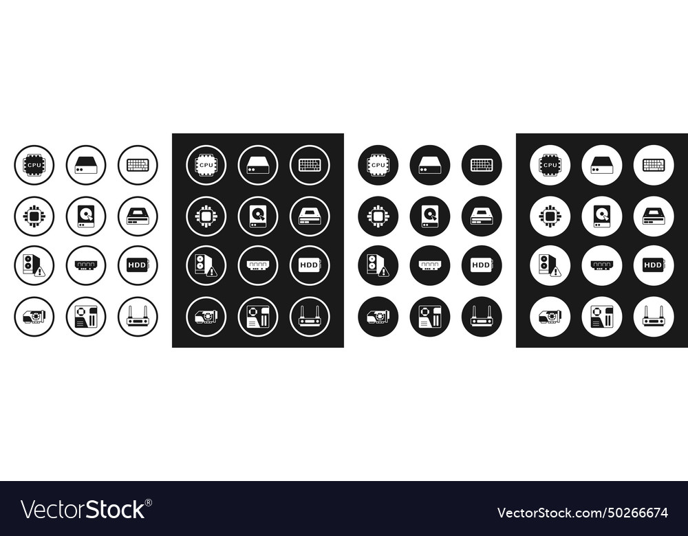 Set keyboard hard disk drive hdd processor vector image Set keyboard hard disk drive hdd processor