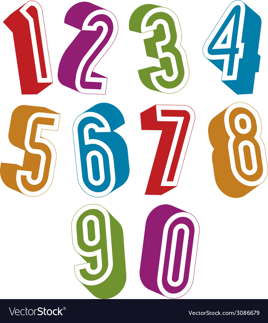 3d numbers set made with round shapes