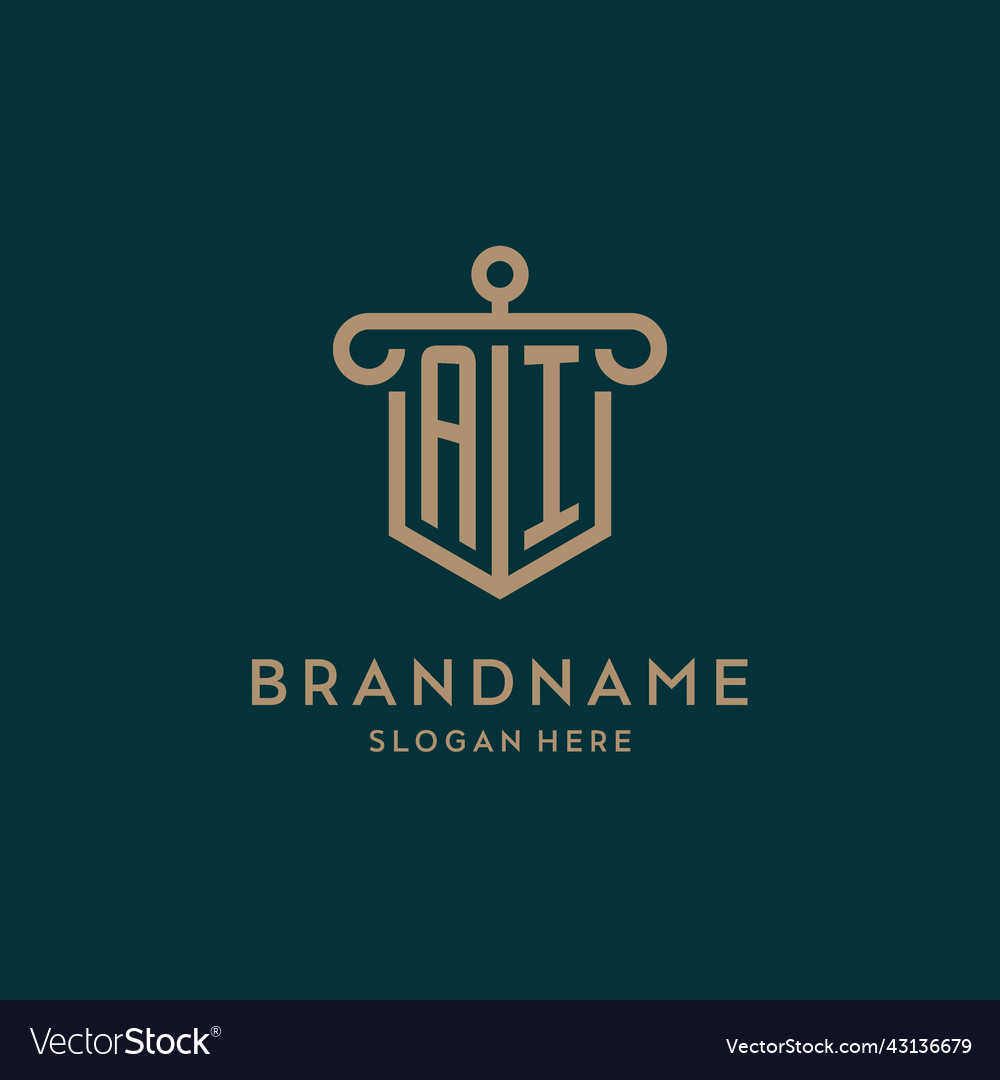 Ai monogram initial logo design with shield Vector Image Ai monogram initial logo design with shield