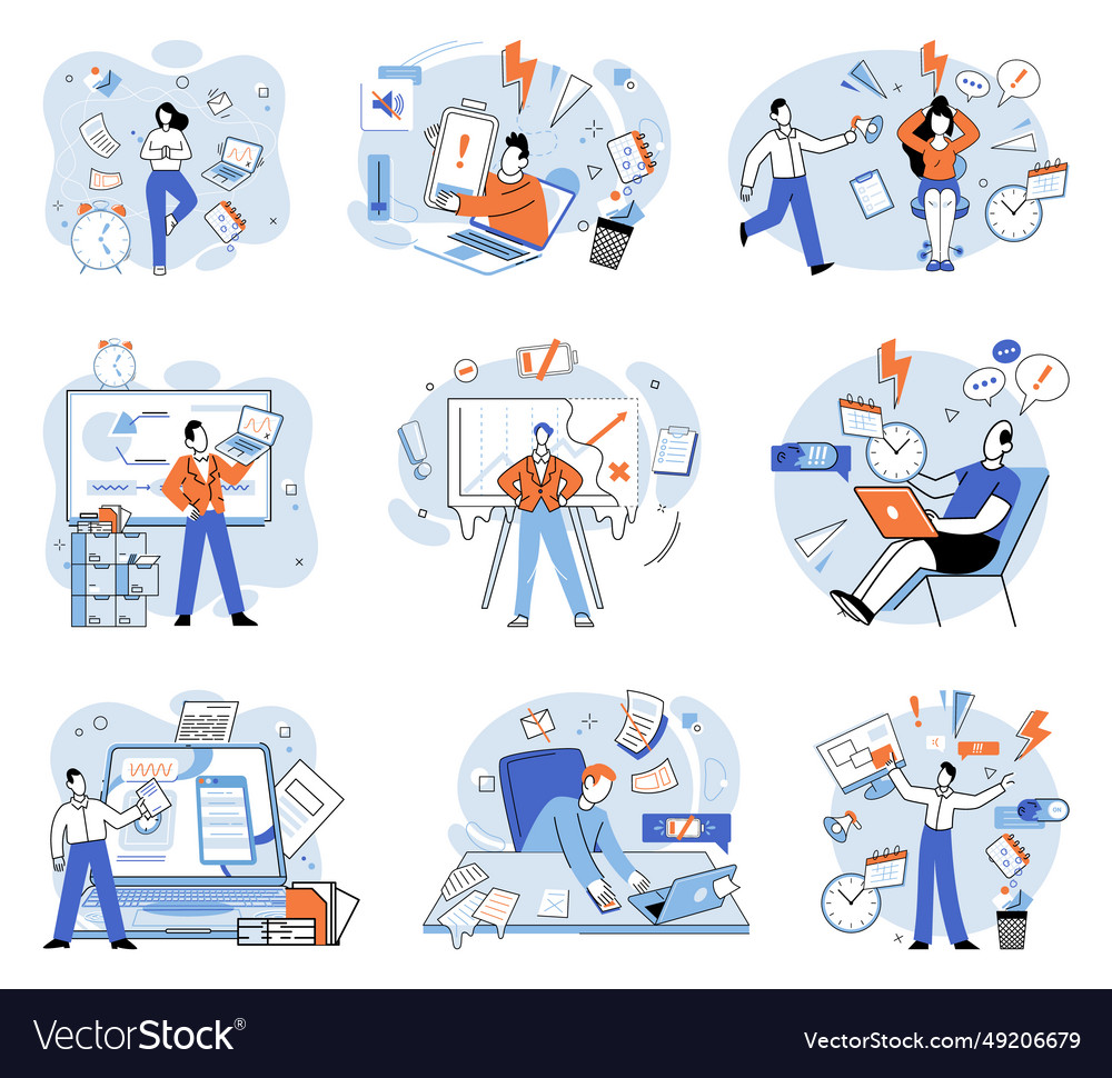 Busy employee balancing multiple tasks can leave vector image Busy employee balancing multiple tasks can leave