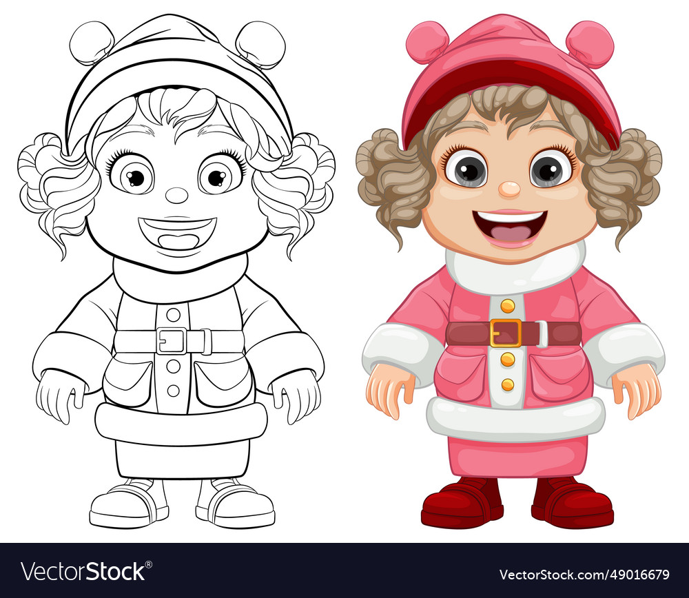 Cheerful chubby girl in santa winter coat