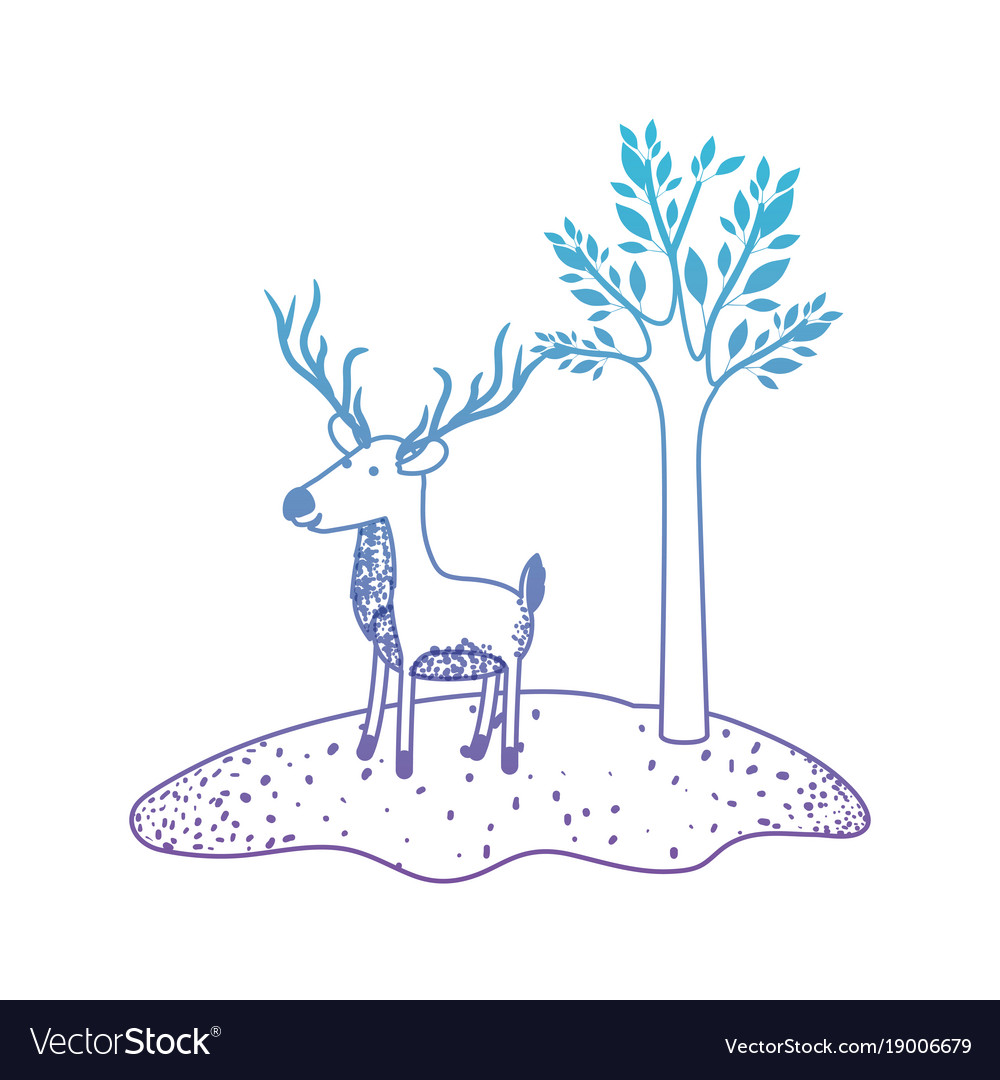 Deer cartoon with long horns in forest next