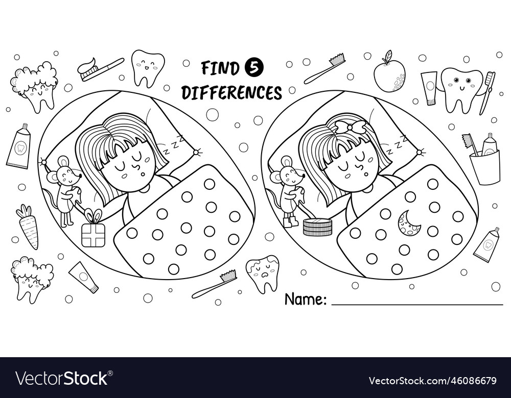 Find 5 differences activity pages for kids funny vector image Find 5 differences activity pages for kids funny