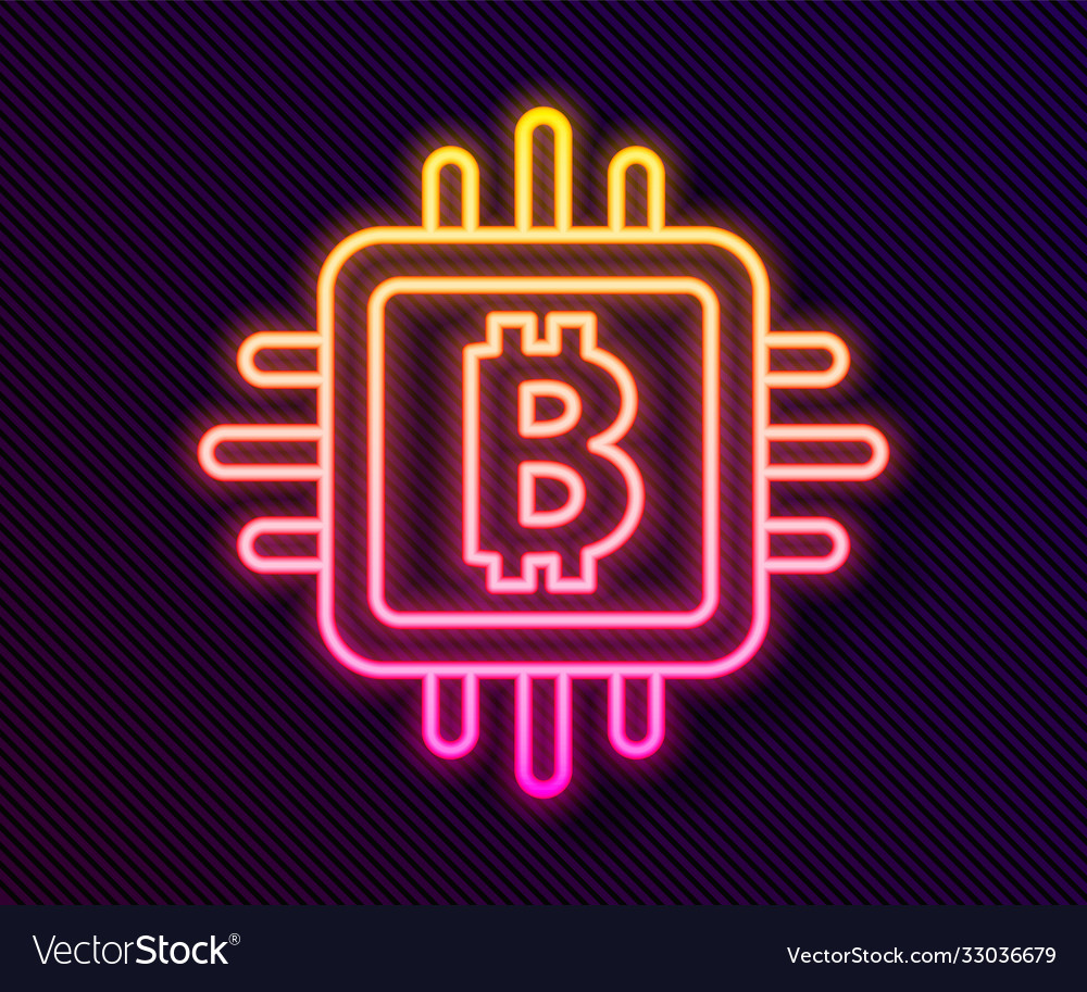Glowing neon line cpu mining farm icon isolated vector image Glowing neon line cpu mining farm icon isolated