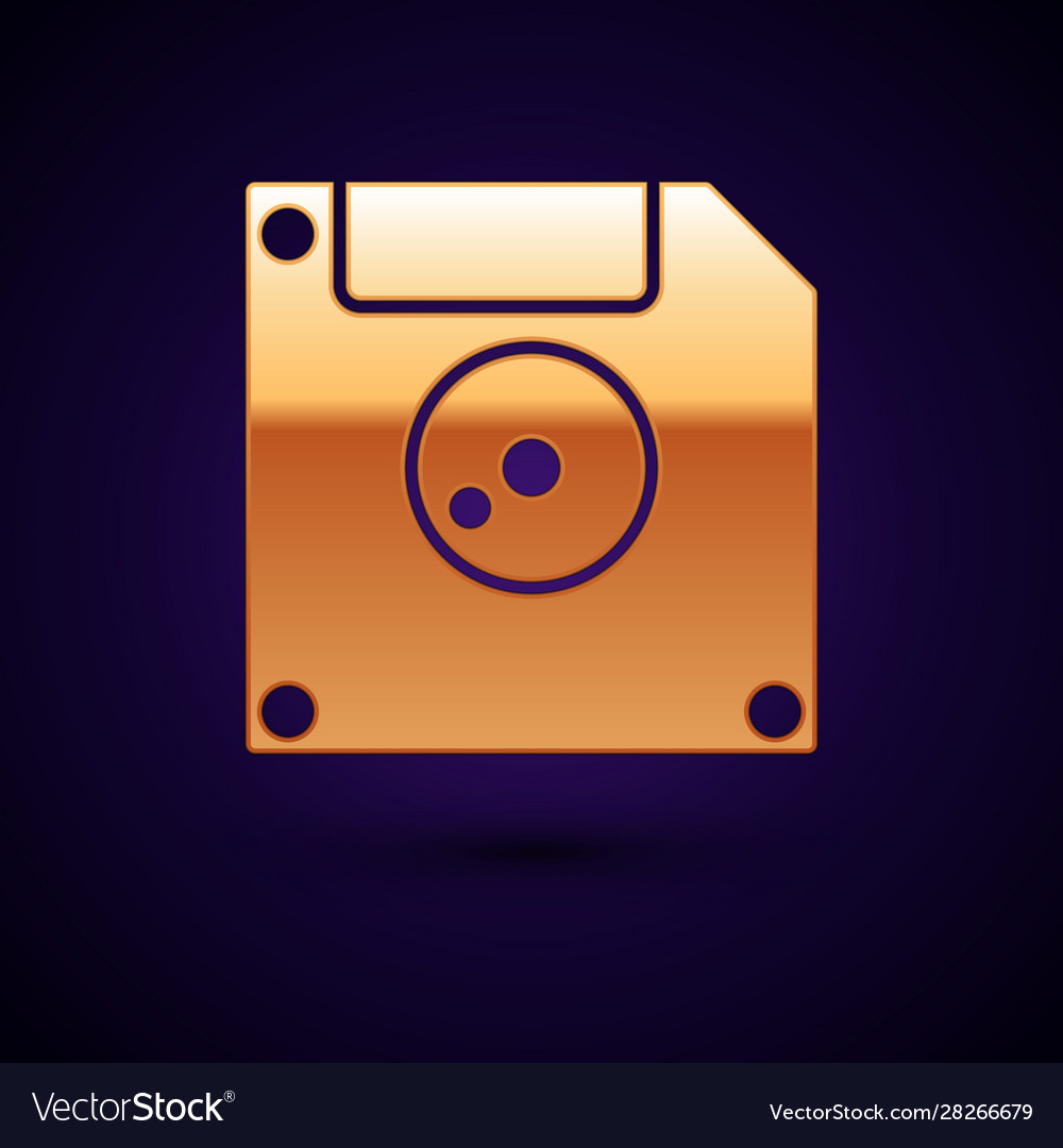 Gold floppy disk for computer data storage icon