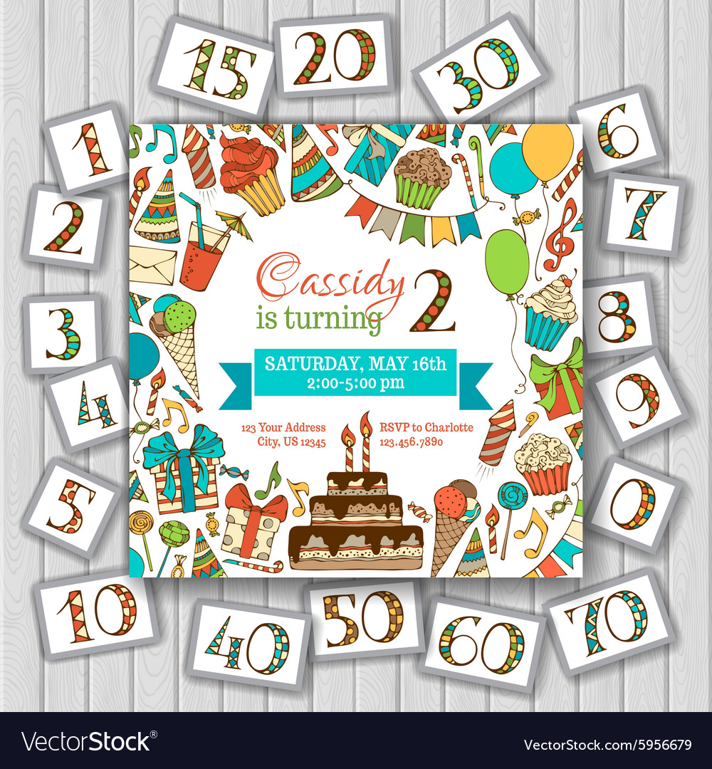 Happy birthday card invitation on wood background
