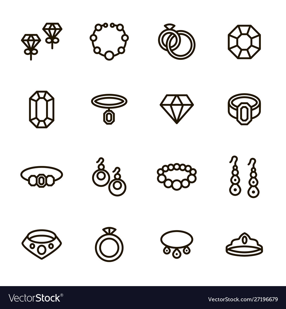 Jewelry sign black thin line icon set