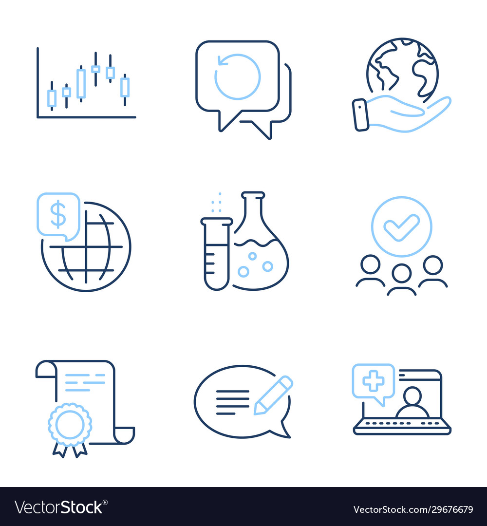 Message candlestick graph and chemistry flask vector image Message candlestick graph and chemistry flask