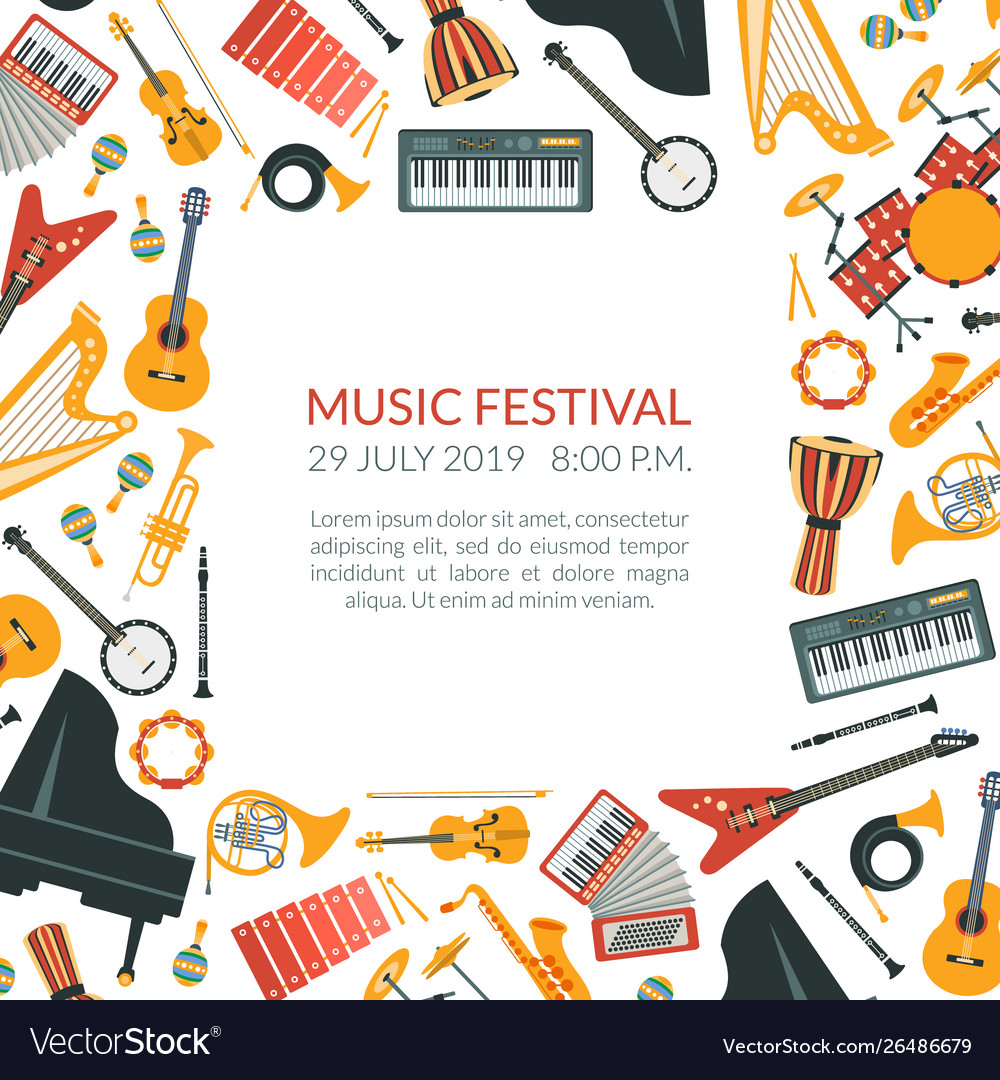 Music festival banner template with musical Vector Image