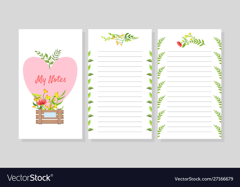 My notes printable paper diary page notebook Vector Image